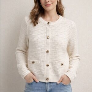 LOFT Cream Cardigan with Metallic Buttons